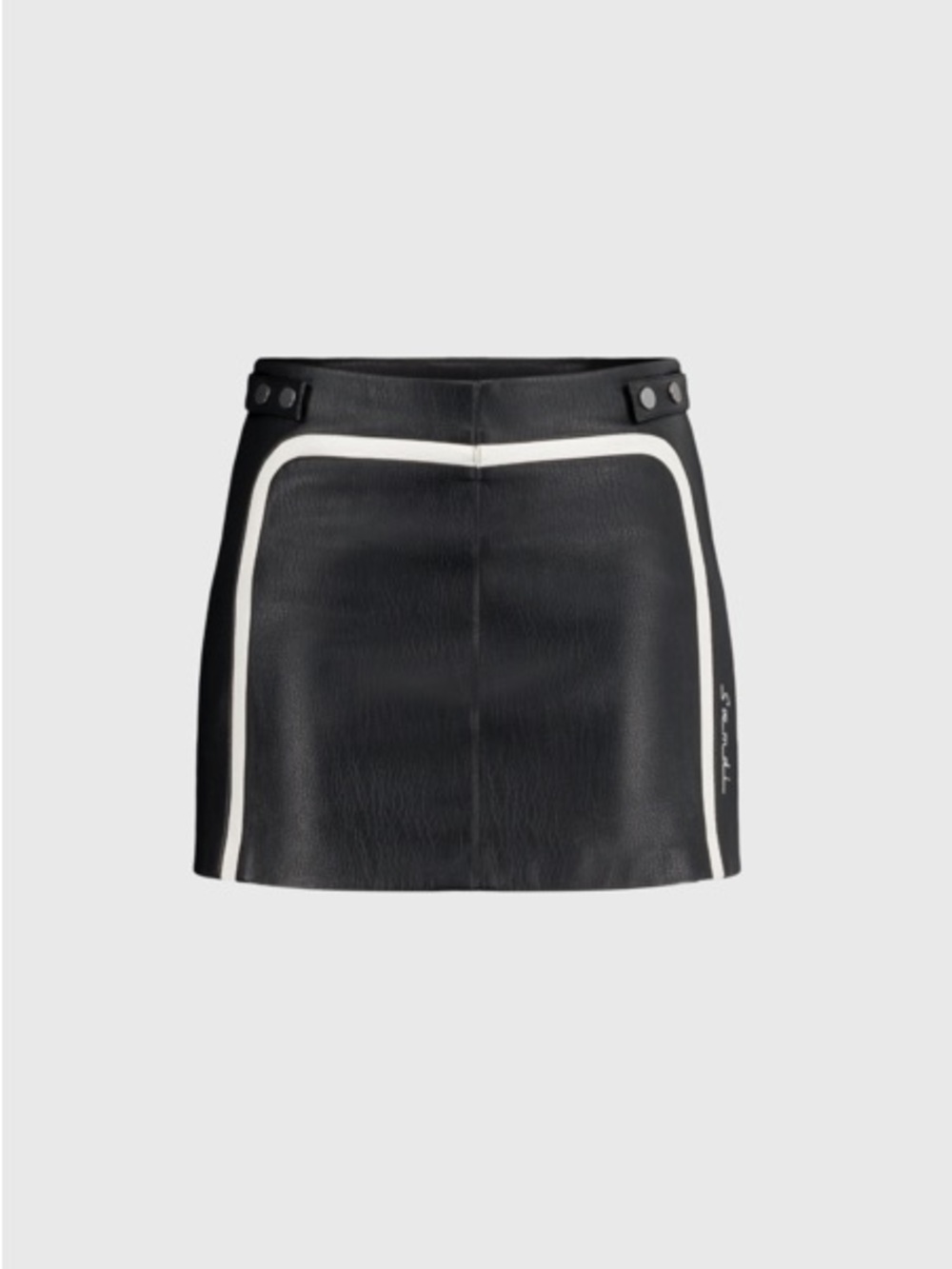 Saemdi x Free People Black Faux Leather Biker Moto Mini Skirt with White Piping